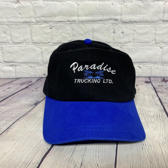 Vintage Hat Cap Strap Back Black Blue Paradise Trucking Embroidered Logo Truck - Picture 5 of 9